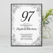 Elegant 97th Birthday Invitation Silver and Black Einladung (Stehend Vorderseite)