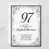 Elegant 97th Birthday Invitation Silver and Black Einladung (Vorderseite)