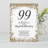 Elegant 99th Birthday Invitation For Her in Gold Einladung (Stehend Vorderseite)