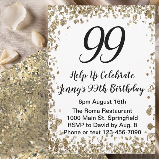 Elegant 99th Birthday Invitation For Her in Gold Einladung