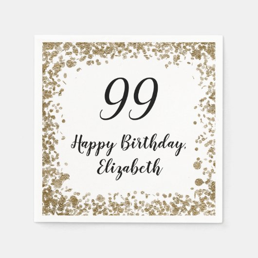 Elegant 99th Birthday Napkins With Gold Sequins Serviette (Vorderseite)
