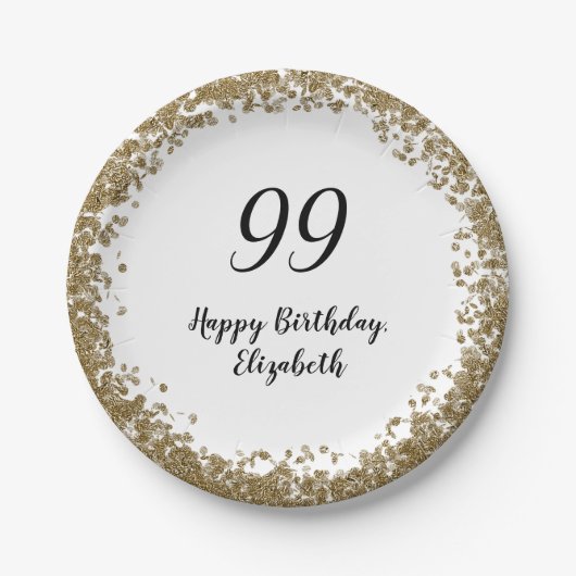 Elegant 99th Birthday Plates With Gold Sequins Pappteller (Vorderseite)