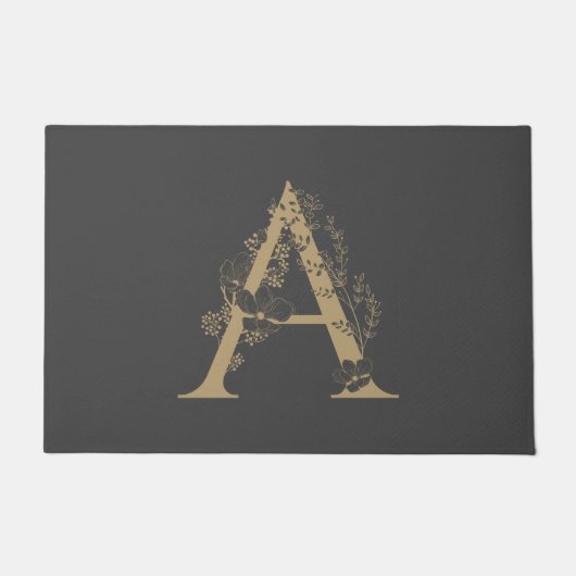 Elegant A Boho Floral Monogram Initial Gray Gold Fußmatte (Vorderseite)