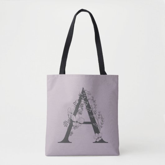 Elegant A Boho Floral Monogram Initial Lilac Gray Tasche (Vorderseite)