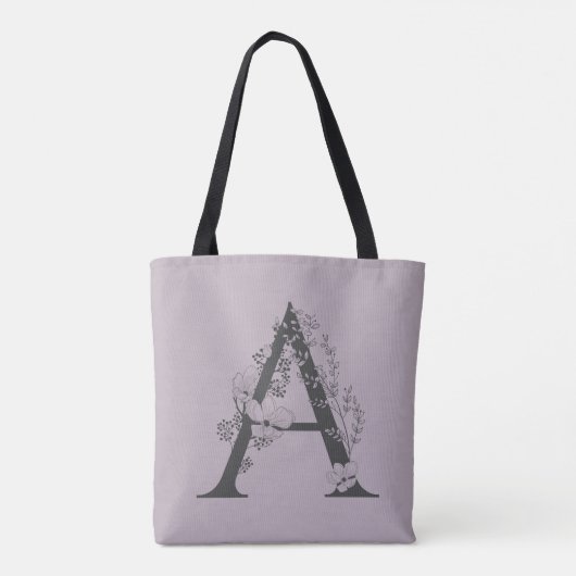 Elegant A Boho Floral Monogram Initial Lilac Gray Tasche (Rückseite)