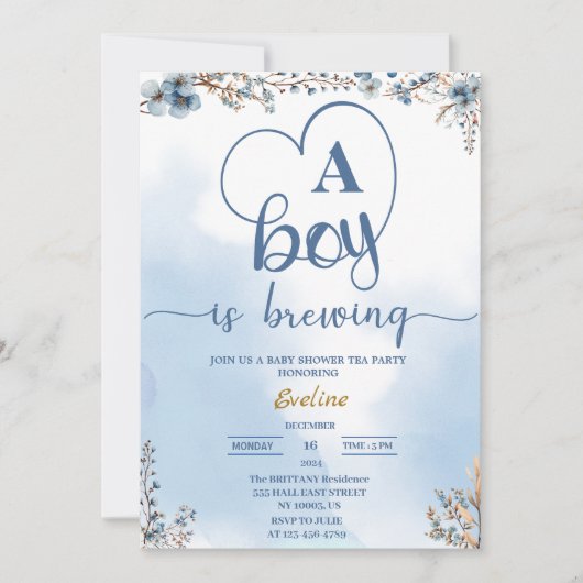 Elegant a Boy Braut Tea Party Babydusche Einladung (Vorderseite)