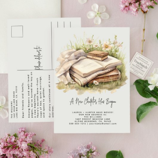 Elegant A New Chapter Has Begun Floral Moving Ankündigungspostkarte
