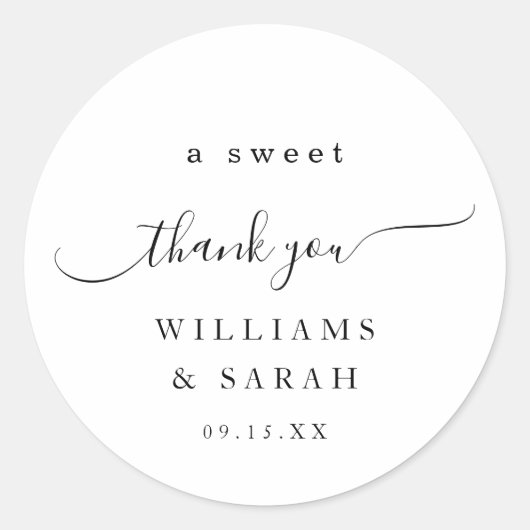 Elegant A Sweet Danke Gastgeschenk Hochzeit Simple Runder Aufkleber (Vorderseite)