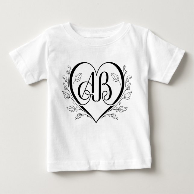 Elegant AB Heart Monogram Baby T-shirt (Vorderseite)
