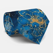 Elegant Abstract Blue & Gold Floral Krawatte (Gerollt)