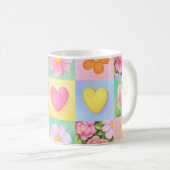 Elegant Abstract Floral Checkerboard Pattern Kaffeetasse (VorderseiteRechts)