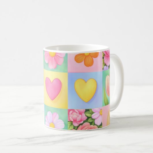 Elegant Abstract Floral Checkerboard Pattern Kaffeetasse (VorderseiteRechts)
