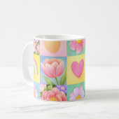 Elegant Abstract Floral Checkerboard Pattern Kaffeetasse (Vorderseite Links)