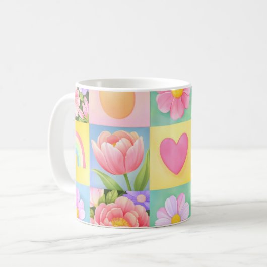Elegant Abstract Floral Checkerboard Pattern Kaffeetasse (Vorderseite Links)