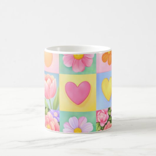 Elegant Abstract Floral Checkerboard Pattern Kaffeetasse (Mittel)
