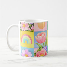 Elegant Abstract Floral Checkerboard Pattern Kaffeetasse
