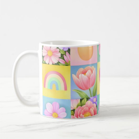 Elegant Abstract Floral Checkerboard Pattern Kaffeetasse (Links)
