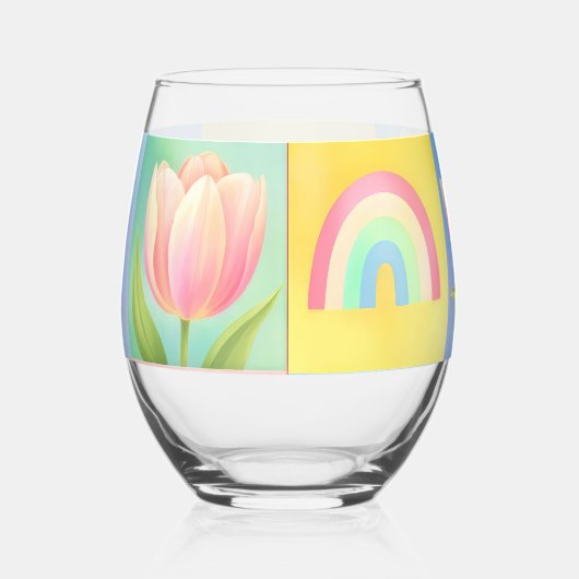 Elegant Abstract Floral Checkerboard Pattern Weinglas Ohne Stiel (Rechts)