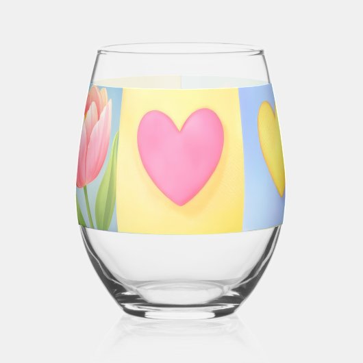 Elegant Abstract Floral Checkerboard Pattern Weinglas Ohne Stiel (Links)