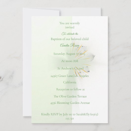 Elegant Abstract Floral Cross Baptism invitation  Einladung (Vorderseite)
