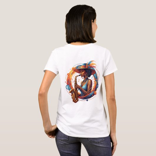 Elegant Abstract Jazz Woman Saxophone Art T-Shirt (Schwarz voll)