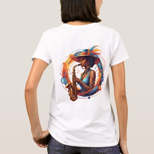 Elegant Abstract Jazz Woman Saxophone Art T-Shirt (Rückseite)