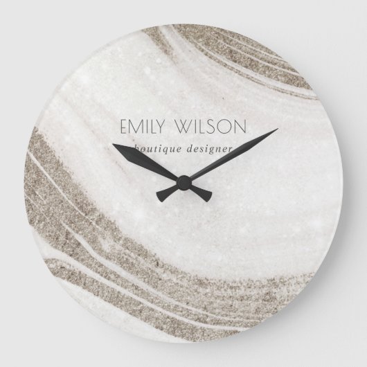 Elegant Abstract Pale Gold Marble Agate Große Wanduhr (Vorderseite)