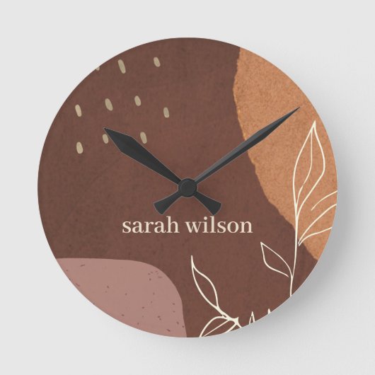 Elegant Abstract Rust Brown Orange Leafy Foliage Runde Wanduhr (Vorderseite)