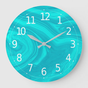 Elegant Abstract Teal Liquid Marble Artwork   Große Wanduhr