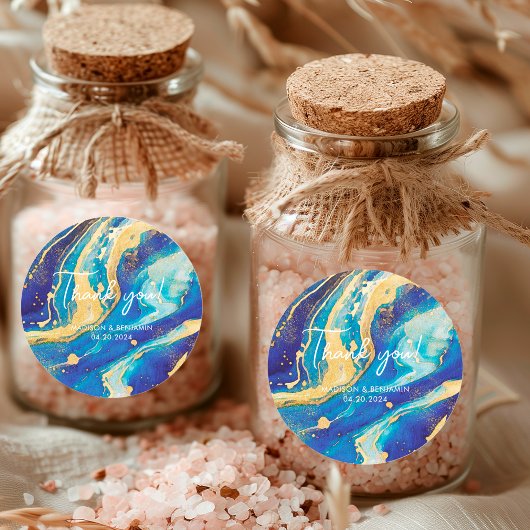 Elegant Abstrakt Blue Gold Farbenfroh Vielen Dank  Runder Aufkleber