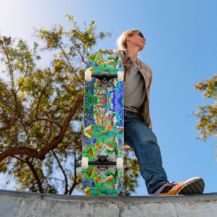 Elegant abstrakt-grün rosa aquamarin-boho blühend skateboard