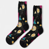Elegant Abstrakt in Gold, Magenta, Aquamarin in Sc Socken (Linkes Detail)