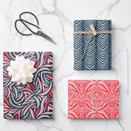 Elegant Abstrakt in Navy und Rosa Weihnachten Geschenkpapier Set