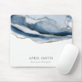 Elegant Abstrakt Navy Blue Agate Gold Wasserfarbe Mousepad (Mit Mouse)