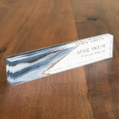 Elegant Abstrakt Navy Blue Agate Gold Wasserfarbe Namensplakette (Seite)