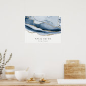 Elegant Abstrakt Navy Blue Agate Gold Wasserfarbe Poster (Küche)
