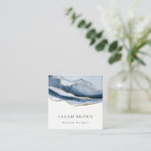 Elegant Abstrakt Navy Blue Agate Gold Wasserfarbe Quadratische Visitenkarte (Stehend Vorderseite)