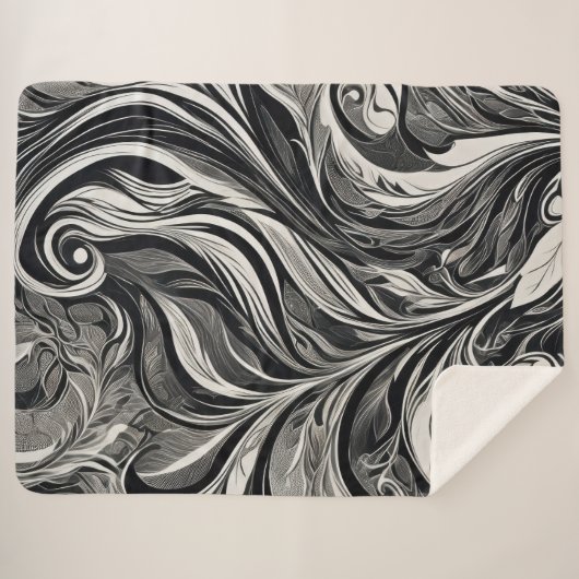 Elegant - Abstrakter Schwarz-Weiß-Fluss Sherpadecke (Vorderseite (Horizontal))