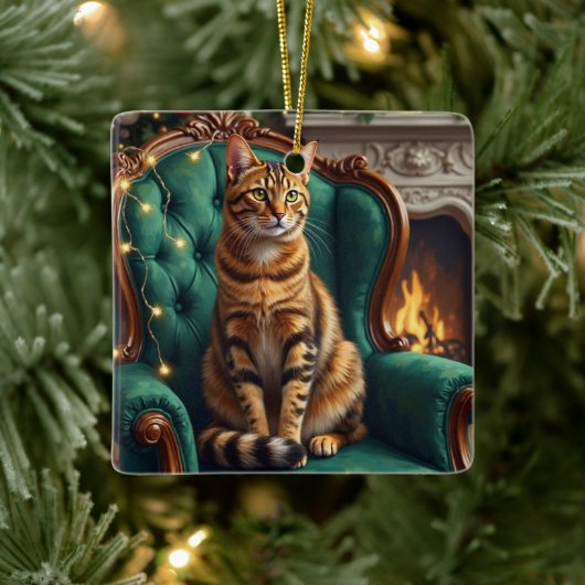 Elegant Abyssinian Cat Regal Holiday Portrait Art Keramikornament (Baum)