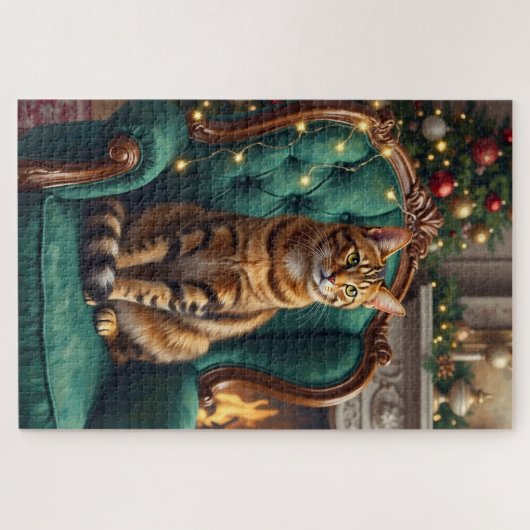 Elegant Abyssinian Cat Regal Holiday Portrait Art Puzzle (Horizontal)