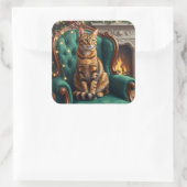 Elegant Abyssinian Cat Regal Holiday Portrait Art Quadratischer Aufkleber (Tasche)