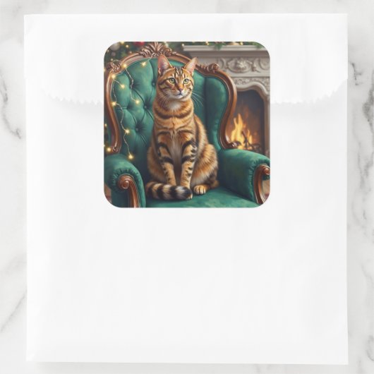 Elegant Abyssinian Cat Regal Holiday Portrait Art Quadratischer Aufkleber (Tasche)