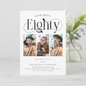 Elegant ACHTUNG 3 Foto Collage 80. Geburtstag Einladung (Stehend Vorderseite)