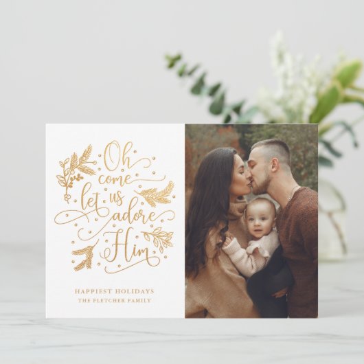 Elegant Adore Him | Foto Weihnachten | Gold White (Stehend Vorderseite)