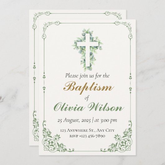 Elegant Adult Baptism Invitation Einladung (Vorne/Hinten)