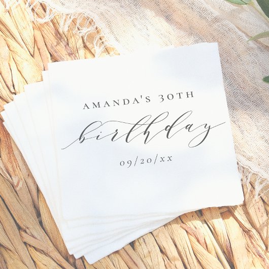 Elegant Adult Birthday Script Calligraphy Serviette