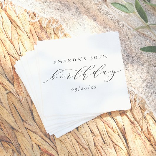 Elegant Adult Birthday Script Calligraphy Serviette