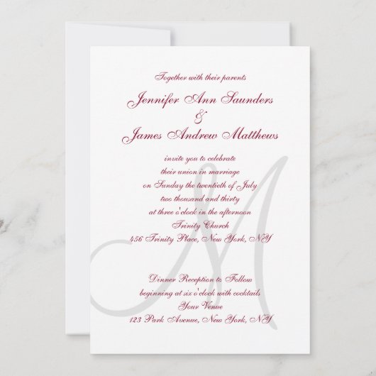Elegant Affair Burgundy Script Monogram Wedding Einladung (Rückseite)