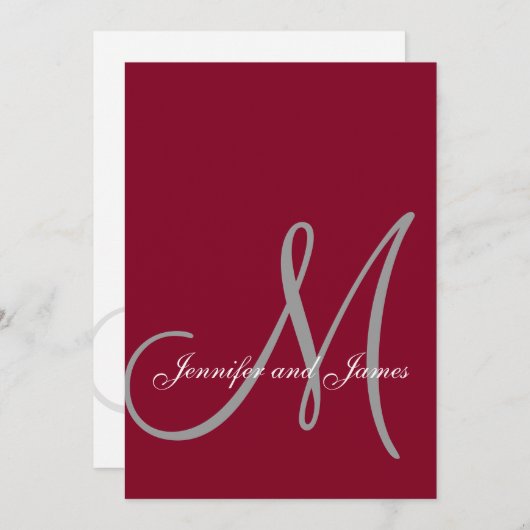 Elegant Affair Burgundy Script Monogram Wedding Einladung (Vorne/Hinten)