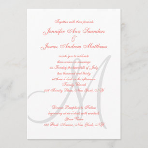 Elegant Affair Coral Gray Mit Monogramm Wedding Einladung